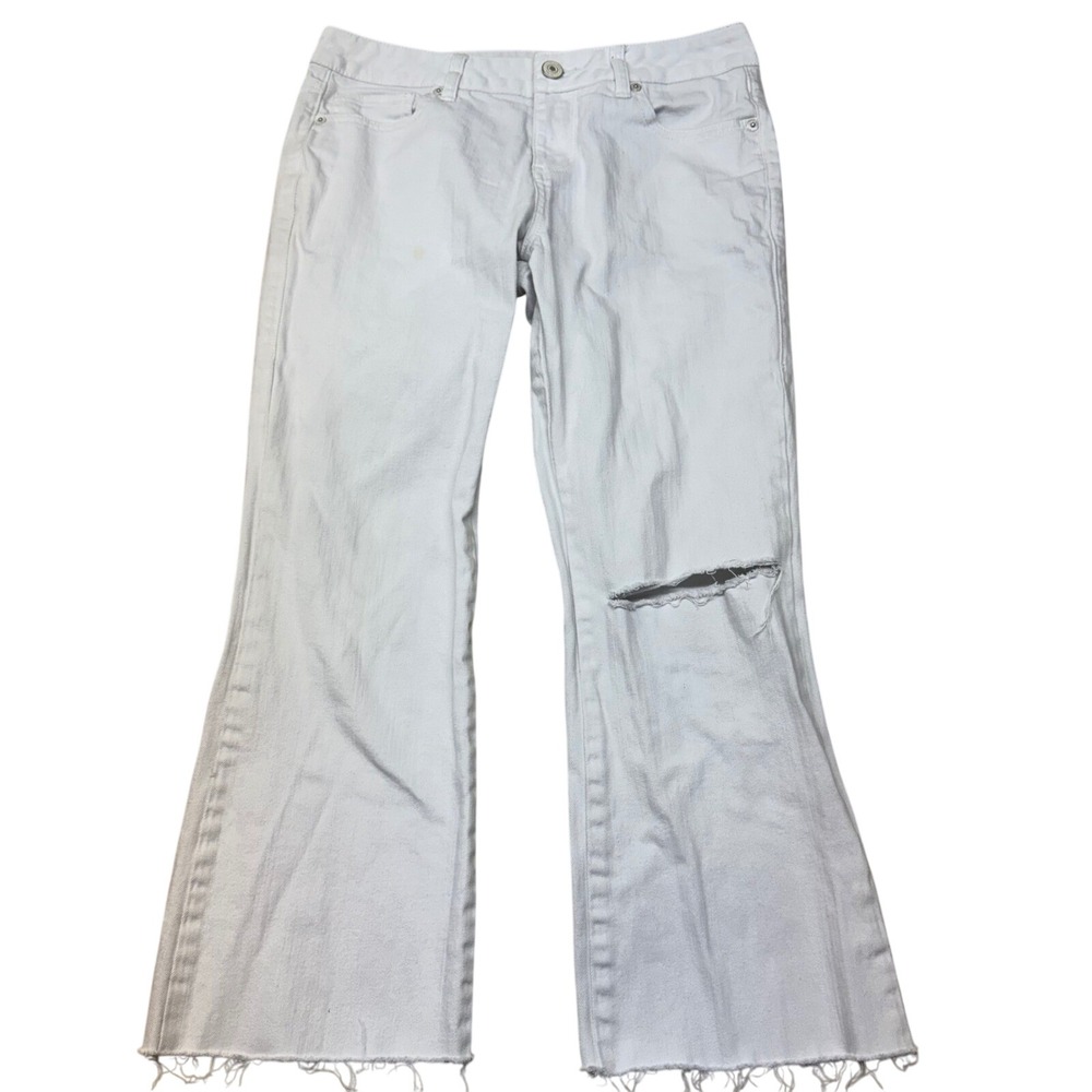 London Jean Women White Distressed Flare Jeans Raw Hem Size 6